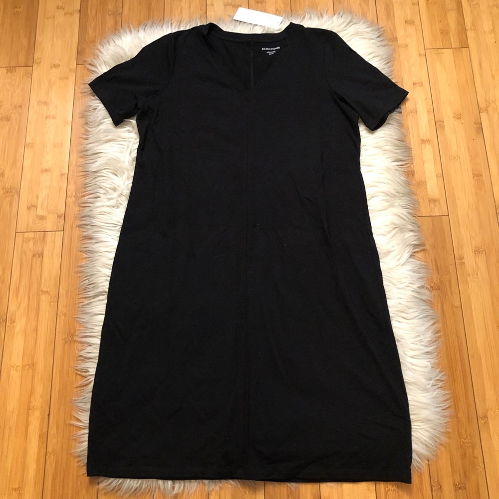 Eileen Fisher Organic Cotton Minimalist Classic Loose Fit Black Mini Dress XS/S